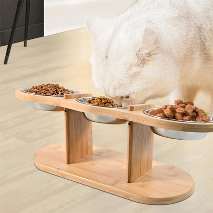 Elevated Cat Feeder with 3 Bowls